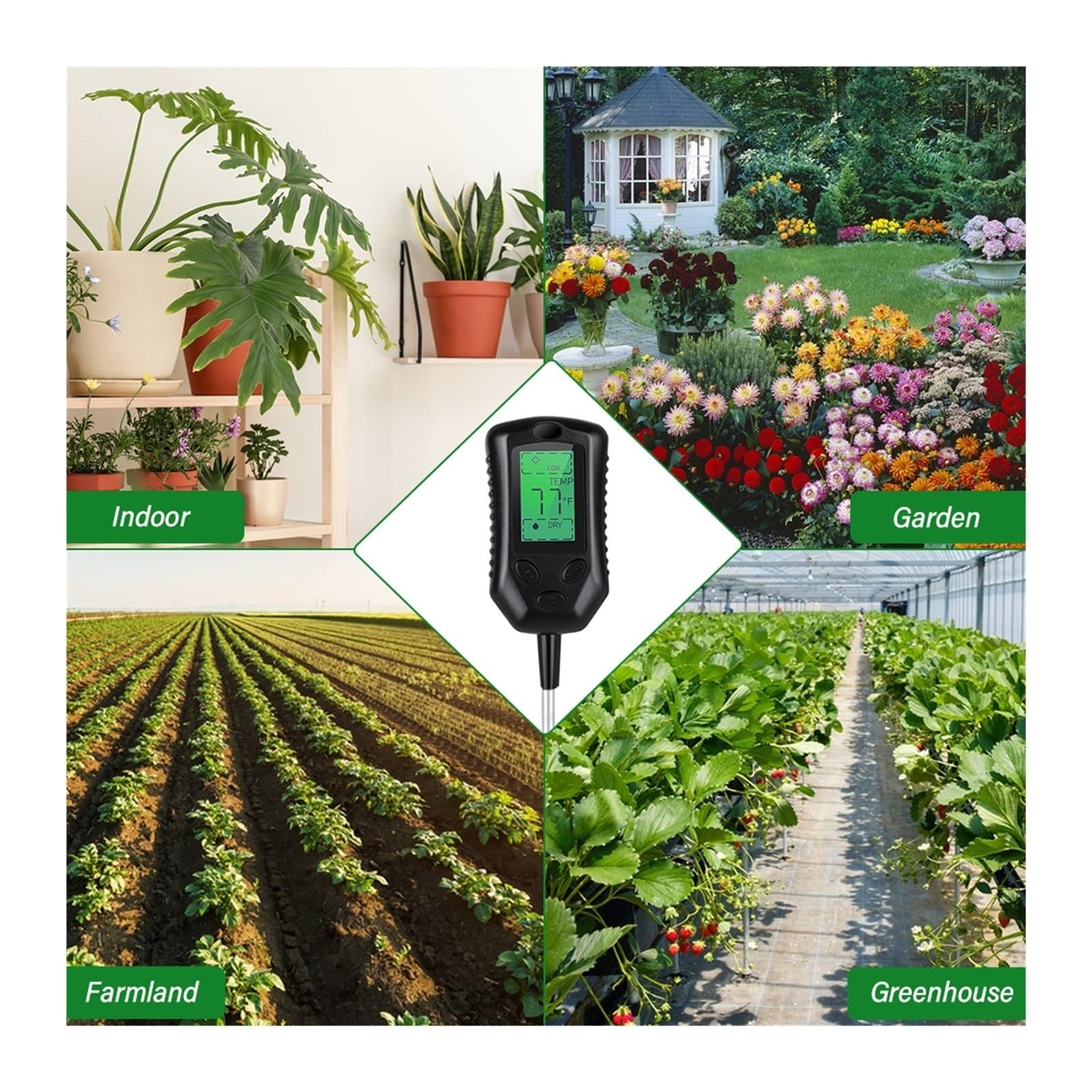 Feuchtigkeitsmesser, Bodenmessgerät PH/Feuchtigkeit/Sonnenlicht/Temperatur Luftfeuchtigkeitsmesser Säuremonitor Gartenarbeit Landwirtschaft Pflanzen Feuchtigkeitssensor Tester für Garten, Bauernhof