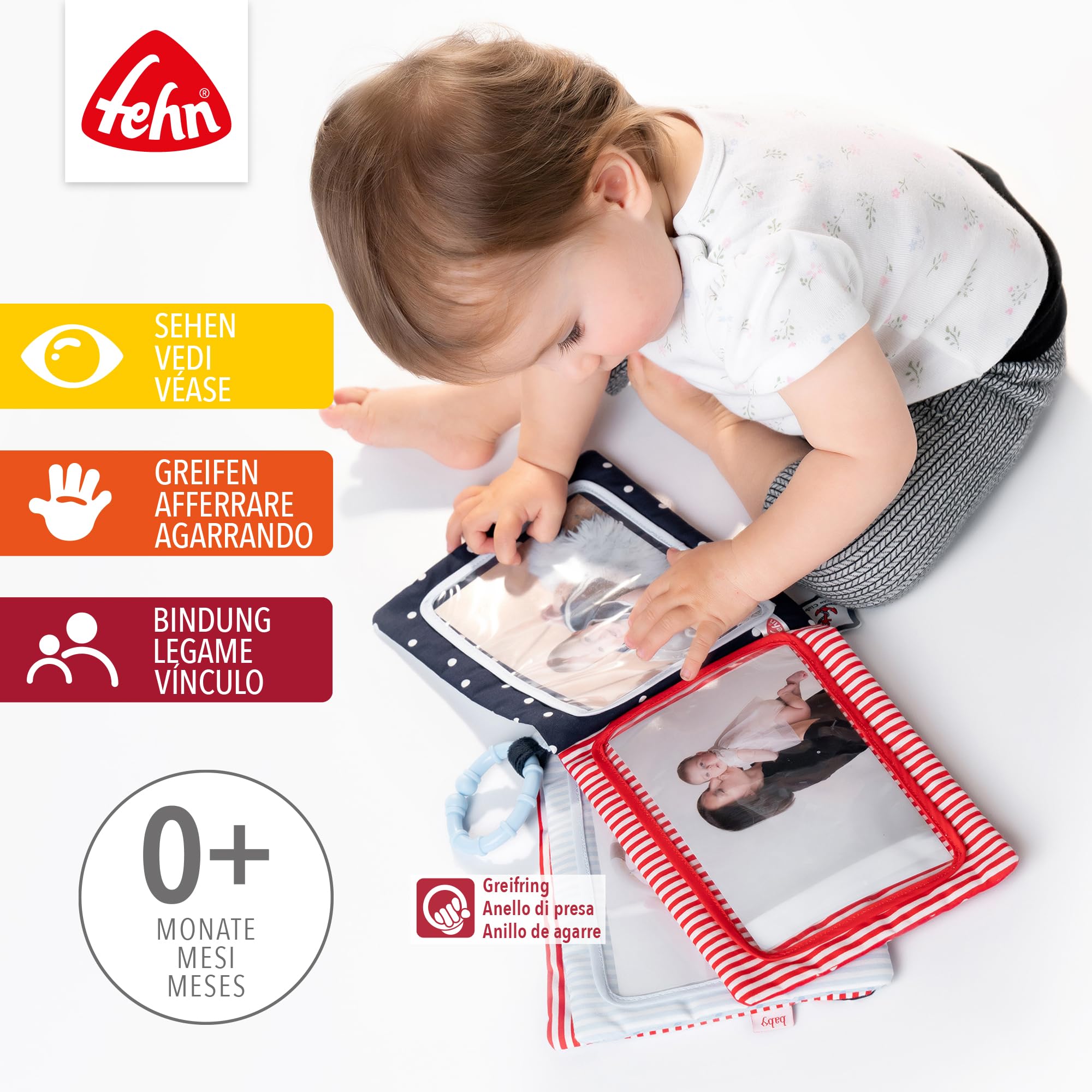Fehn álbum de fotos Ocean Club - Descubrir, explorar, sentir: Memoriza caras y aprende nombres de forma lúdica con el álbum de fotos de tela, para bebés y niños pequeños a partir de 0 meses