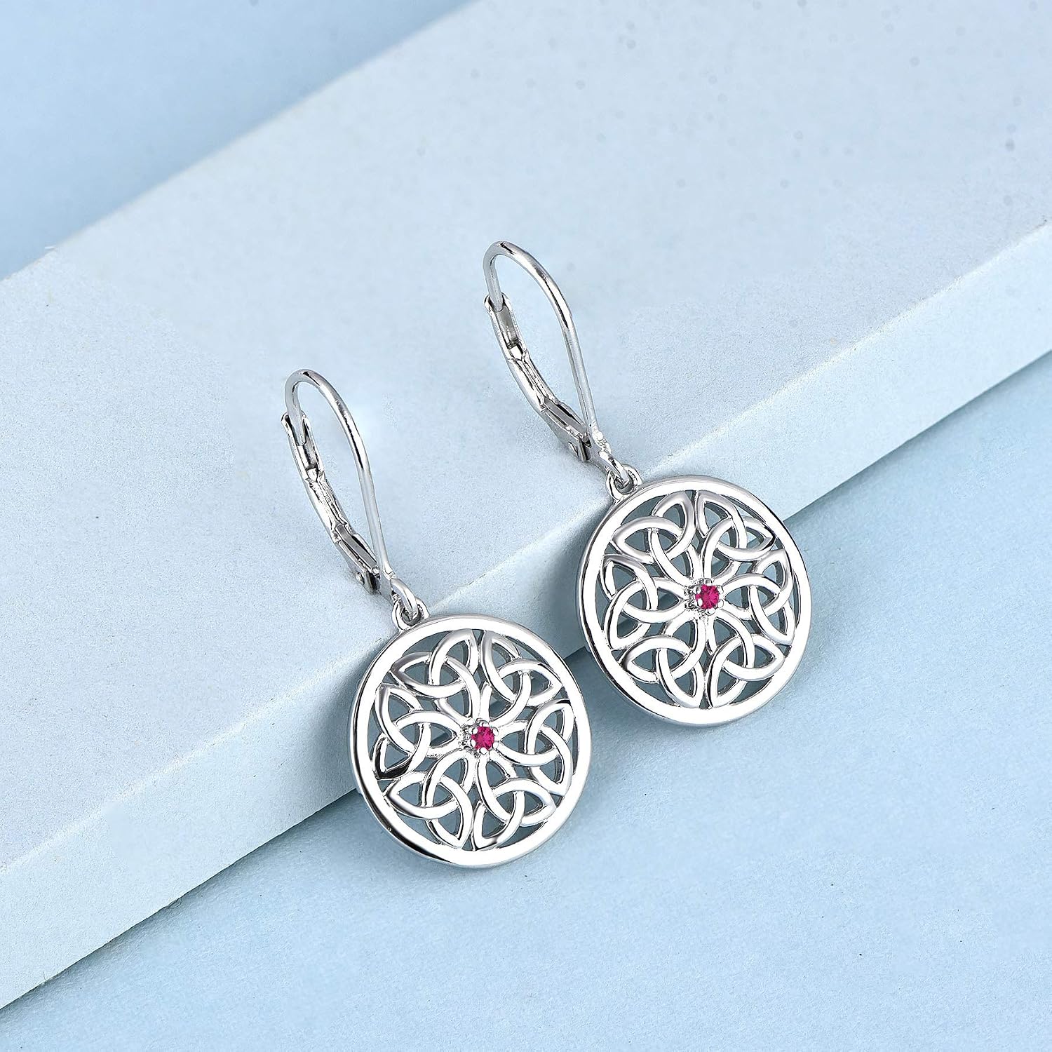 JO WISDOM Women Knot Earrings,925 Sterling Silver 3A Cubic Zirconia Irish Triquetra Celtic Knot Drop & Dangle Earrings with White Gold Plated