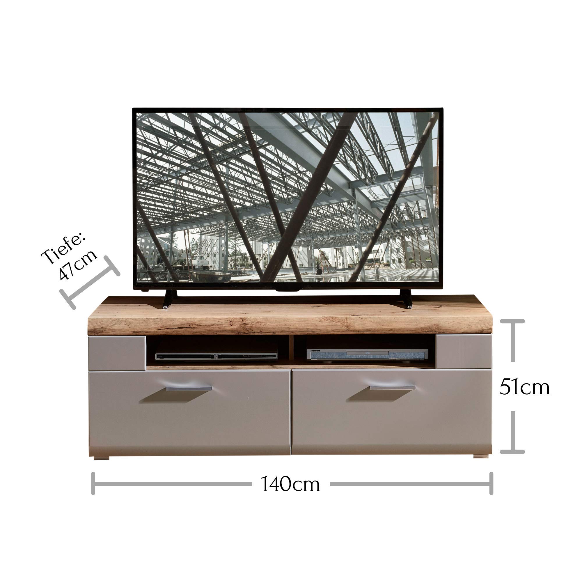 Stella Trading Plus 2 Mueble de TV en basalto con Bonita decoración de Roble Superior – Tabla Baja salón – 140 x 51 x 47 cm (Ancho x Alto x Profundidad)
