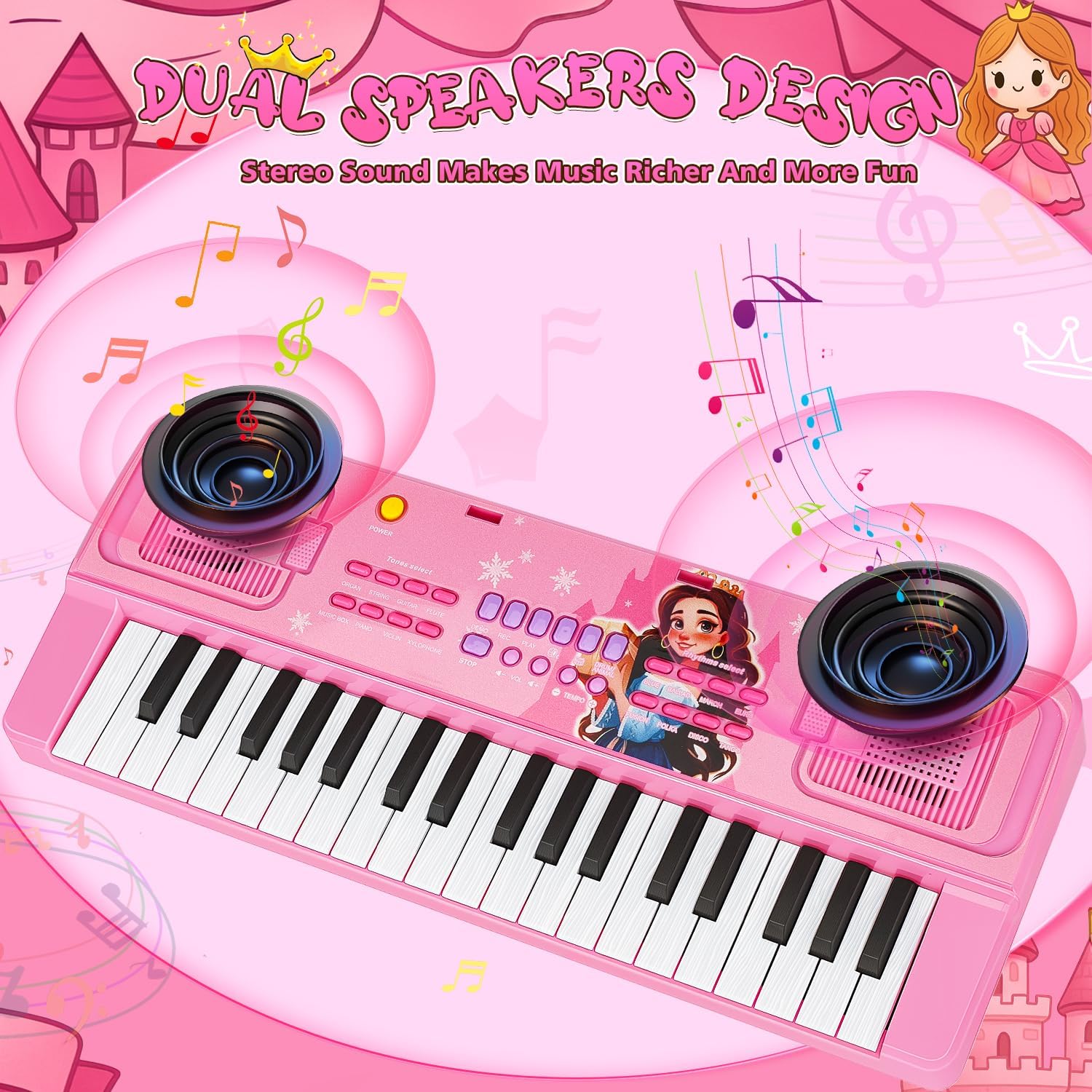 Upgraded 37 Keys Kids Piano Keyboard with Mini Microphone Music Stand – Portable Musical Toys for Toddlers Ages 3 4 5 6 Girls Birthday Gift - Pink
