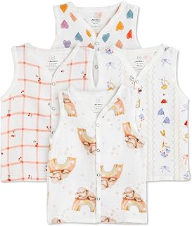 The Boo Boo Club Organic Cotton Baby Jhabla | Pack of 4 Newborn Sleeveless Jabla | Newborn Infant Summer Wear | Soft & Bre... Price In India