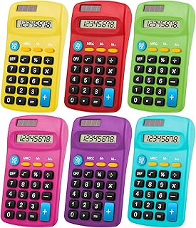 Pocket Size Calculator 8 Digit Display Basic Calculator Solar Battery Dual Power Mini Calculator for Desktop Home Office School Students Kids, 6 Colors (18 Pieces)