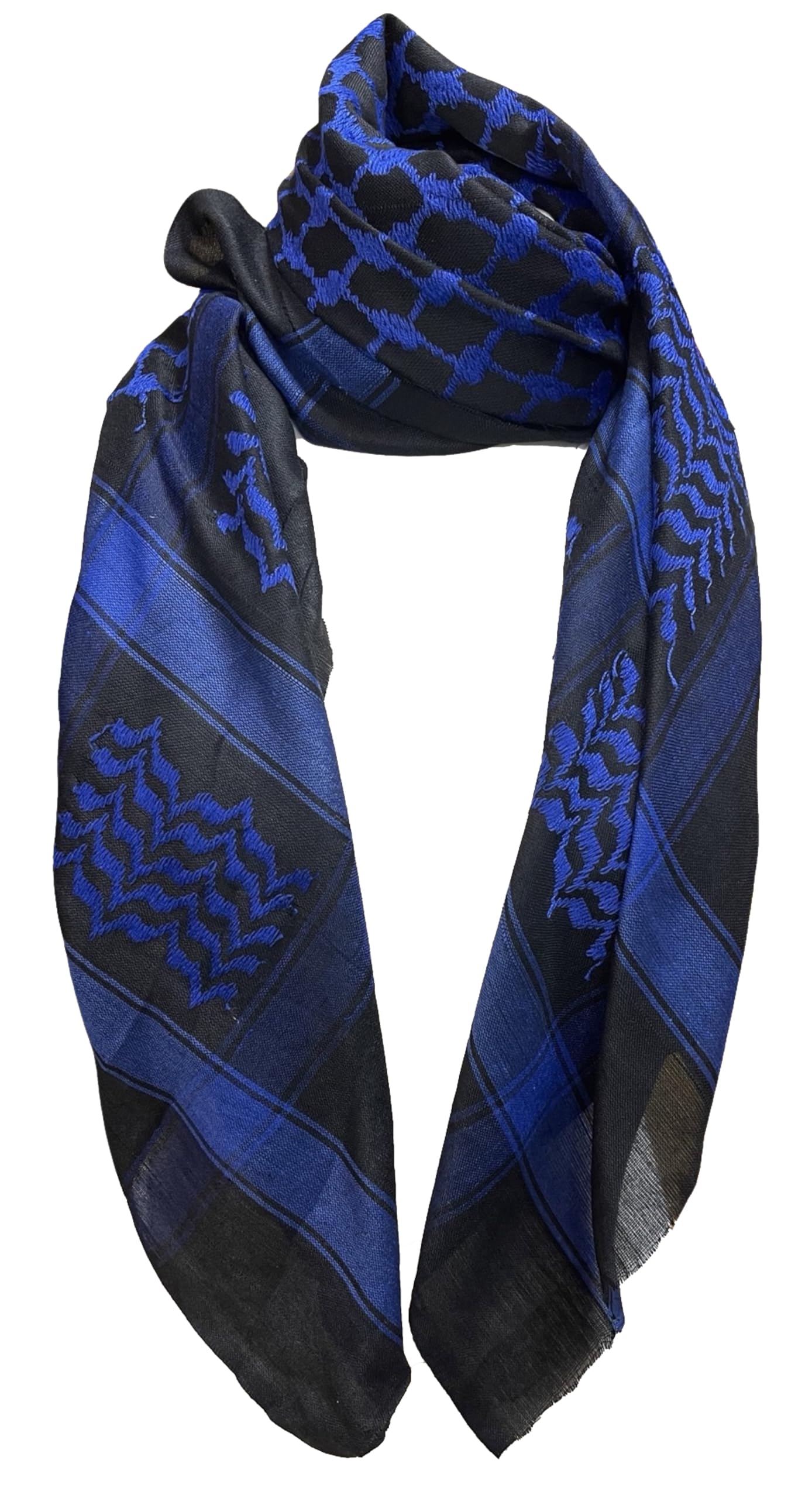 World of Shawls Scarf Military Shemagh Desert Palestinian Arafat Tactical Desert Keffiyeh Head Neck Arab Wrap Without Tassel (Royal Blue & Black)