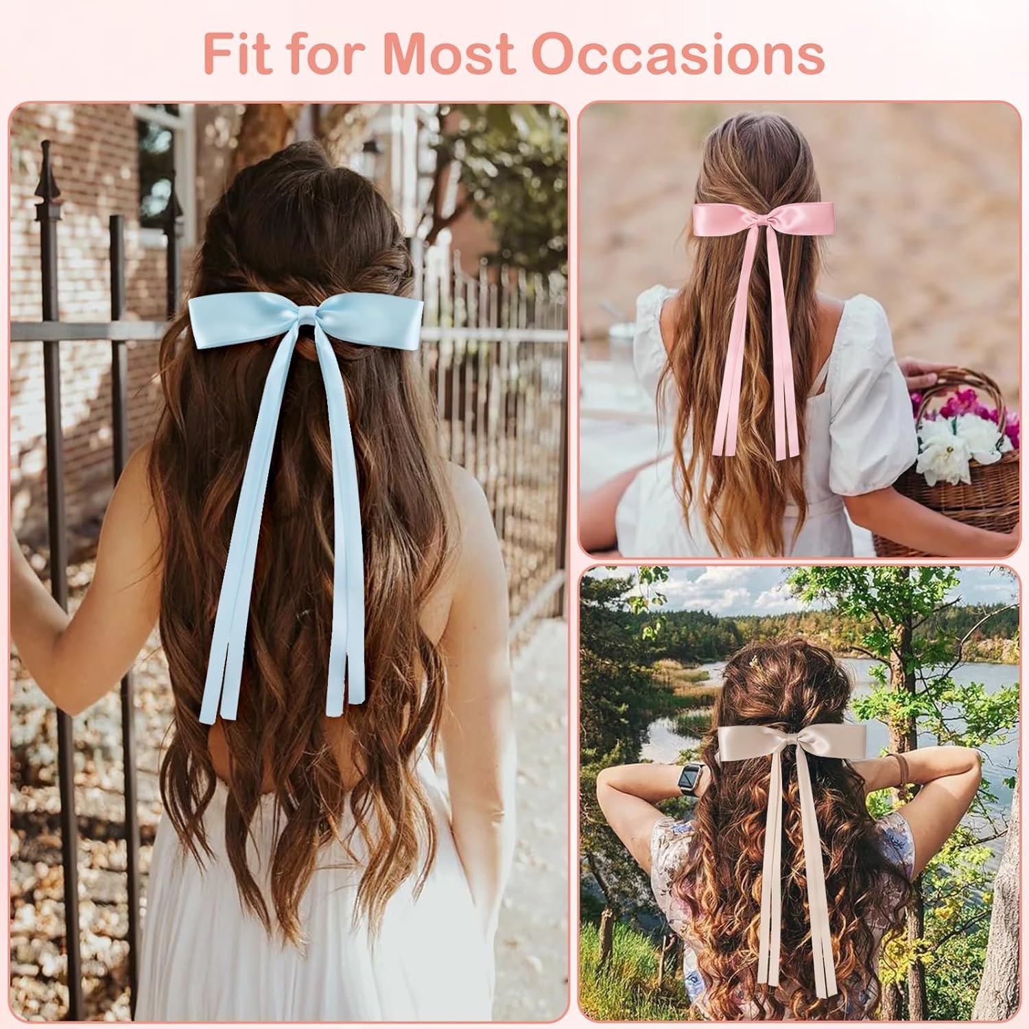 SUNTRADE 8pcs Hair Bow Clips for Women Cute Bow Hair Clips Tassel Ribbon Bows for Hair with Long Tail, Pink+WHITE, 1 count (Pack of 8) - Image 3