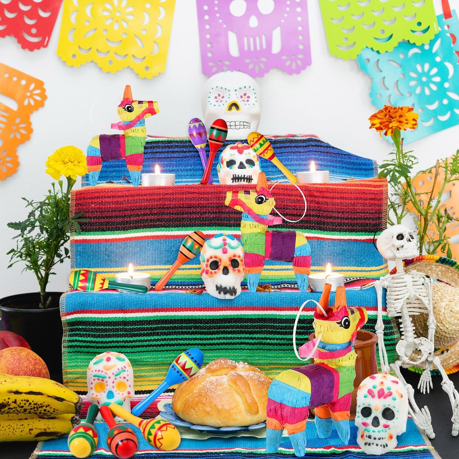 Hungdao 18 Pcs Mexican Fiesta Decor Include 12 Wooden Maracas Bulk 6 Mini Donkey Piñatas Mexican Theme Decorations for Maracas Party Favors Adults Cinco De Mayo Party Props