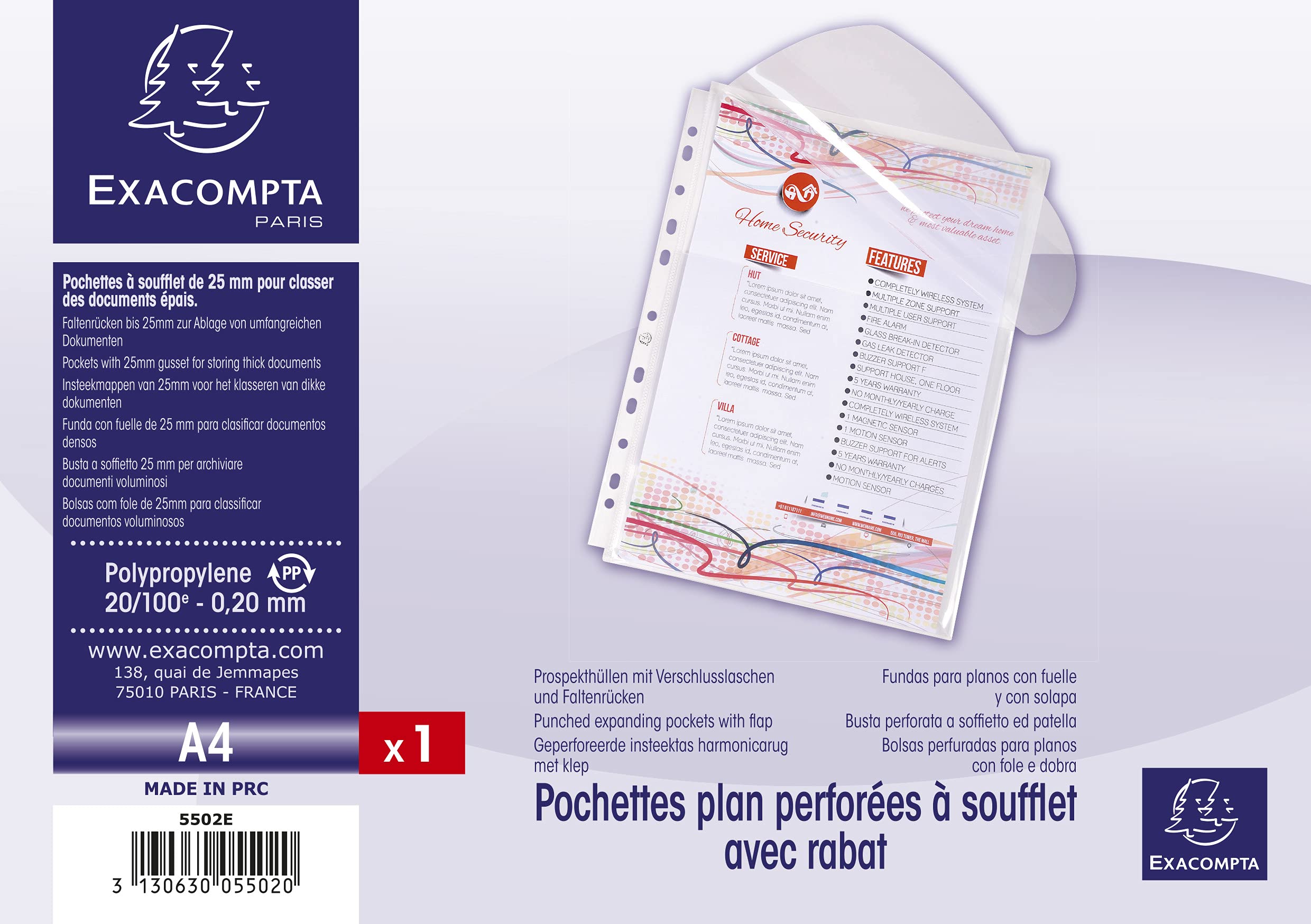 Exacompta 50 buste perforate soffietto 25mm PP 20/100 mm incolore