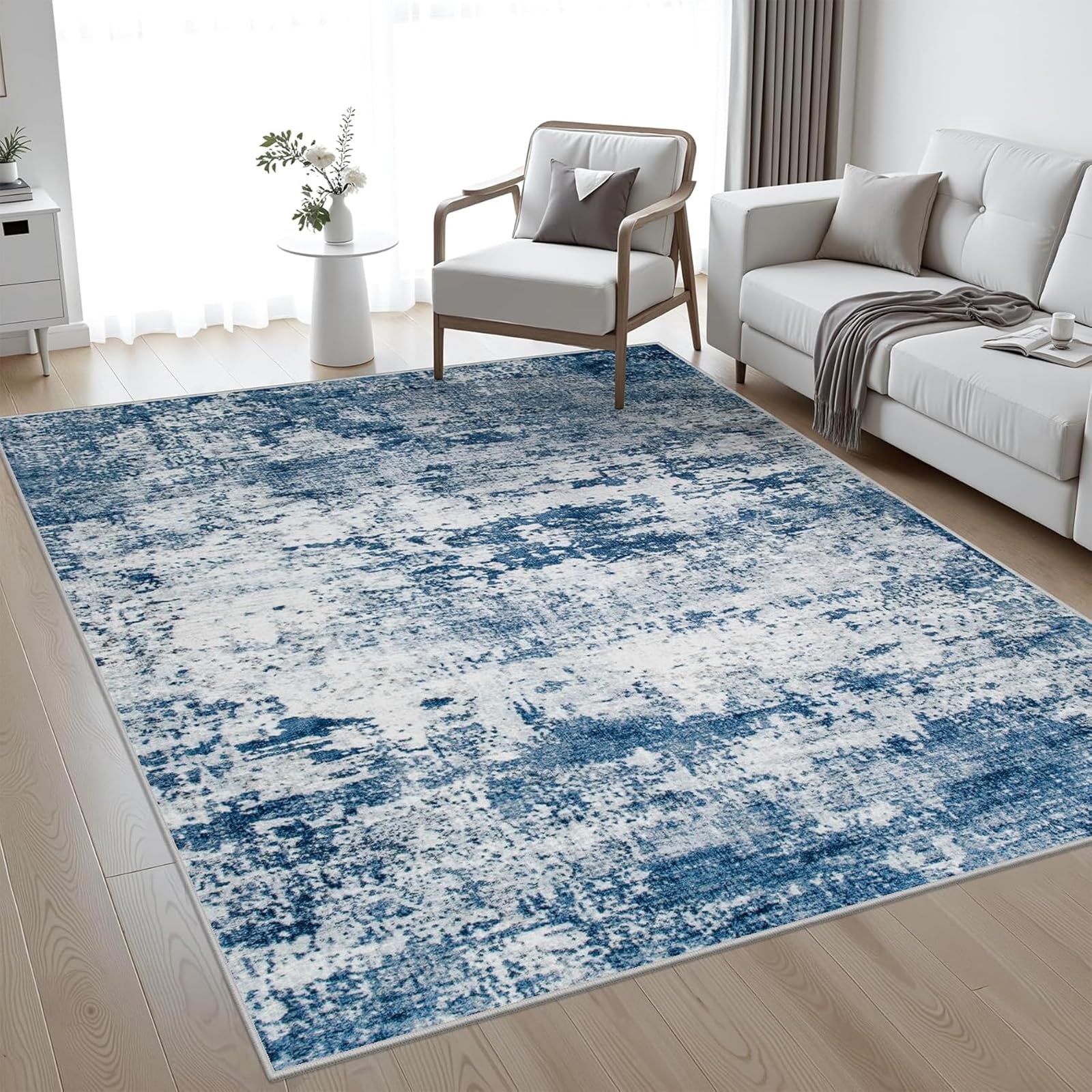 Tapis de chambre lavable antidérapant avec motif abstrait moderne 110x160