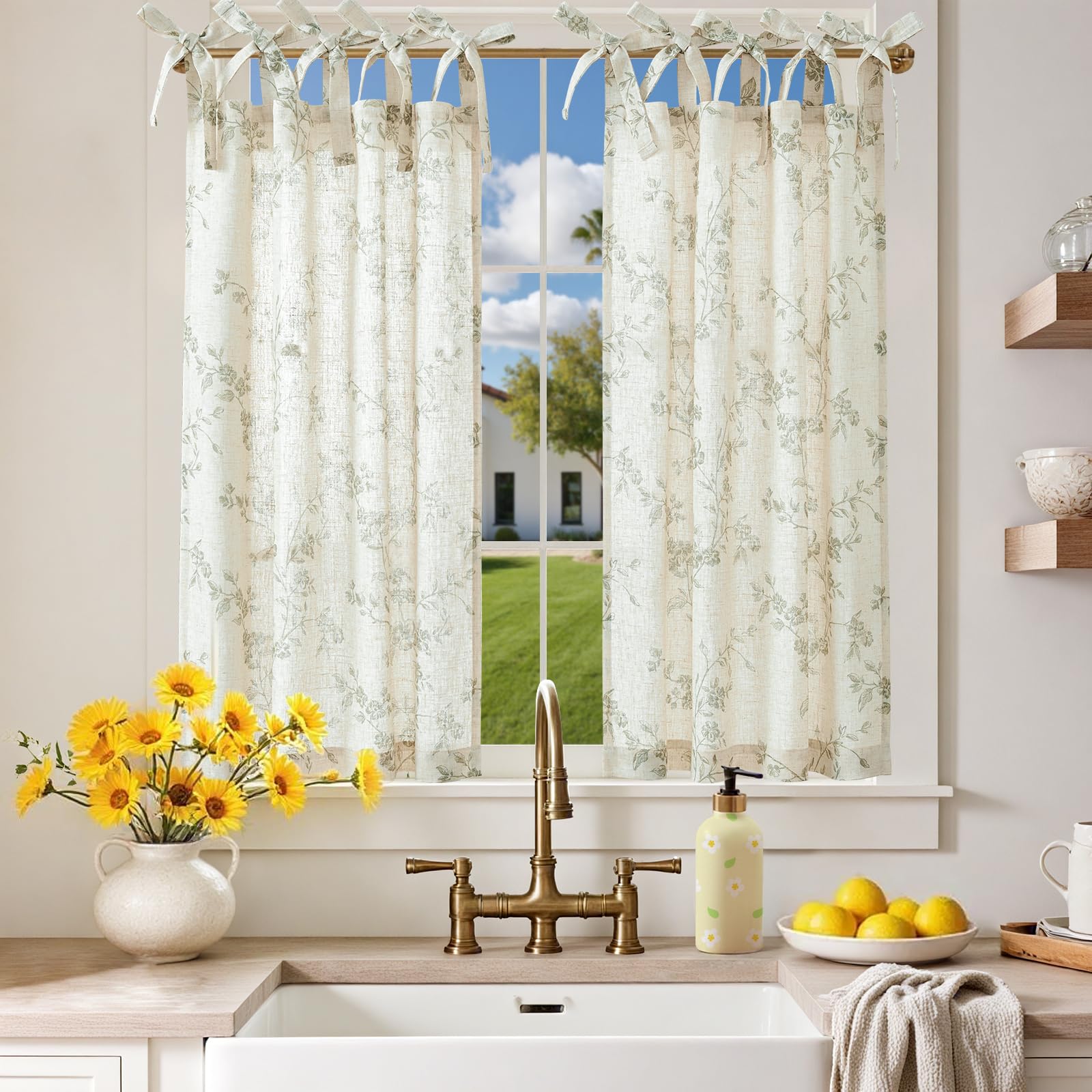 jinchan Floral Kitchen Curtains 36 Inch