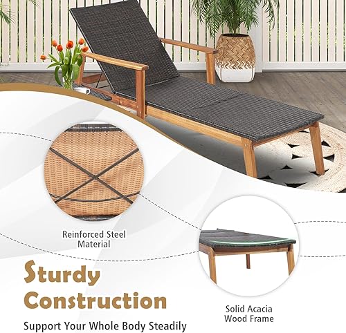 Miniatura 4 de HAPPYGRILL Sillón de patio con mesa auxiliar plegable, reclinable ajustable de 4 posiciones con posición totalmente plana, tumbona de mimbre de