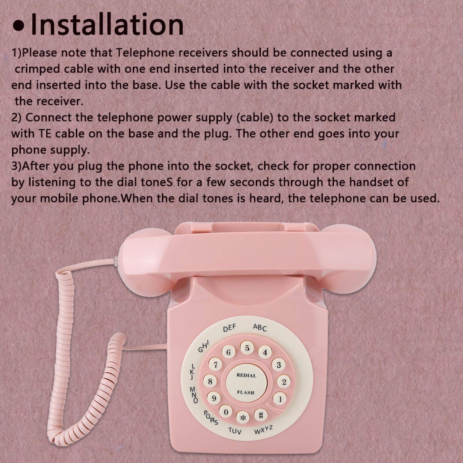 Teléfono Antiguo clásico Teléfono Fijo Retro de Estilo Antiguo para Escritorio en casa Decoración de Oficina Rosa