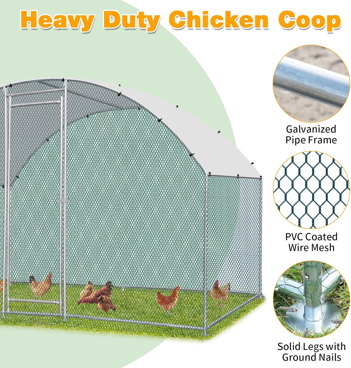 Outvita Large Metal Chicken Coop, 6.5×10FT Walk-in Poultry Cage with Waterproof & Anti-UV Round Arch Cover, Duck Rabbit Hen Cage Galvanized Mesh for Outdoor Yard Backyard and Farm