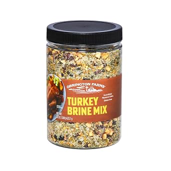 Orrington Farms Turkey Brine Mix, Savory Blend, Gluten Free, 22 oz Jar | Flake mix with savory herbs and spices; brines turkeys up to 25 lbs for juicy flavor; gluten free, no artificial flavors