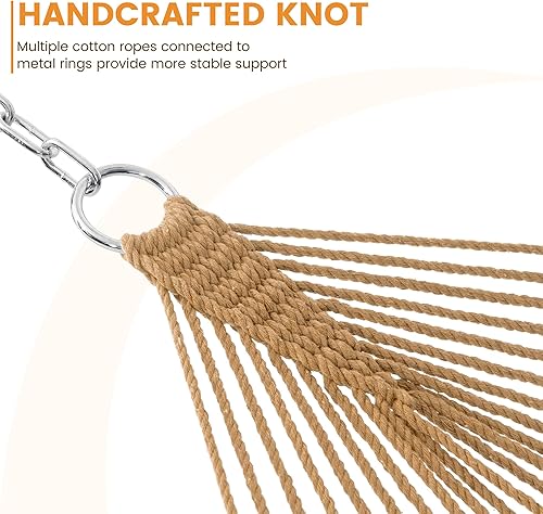 Miniatura 4 de Lazy Daze Hammocks Hamaca de Cuerda Doble, Hamaca Tradicional para 2 Personas de Cuerda de Algodón Tejida a Mano al Aire Libre con Barra Separadora,