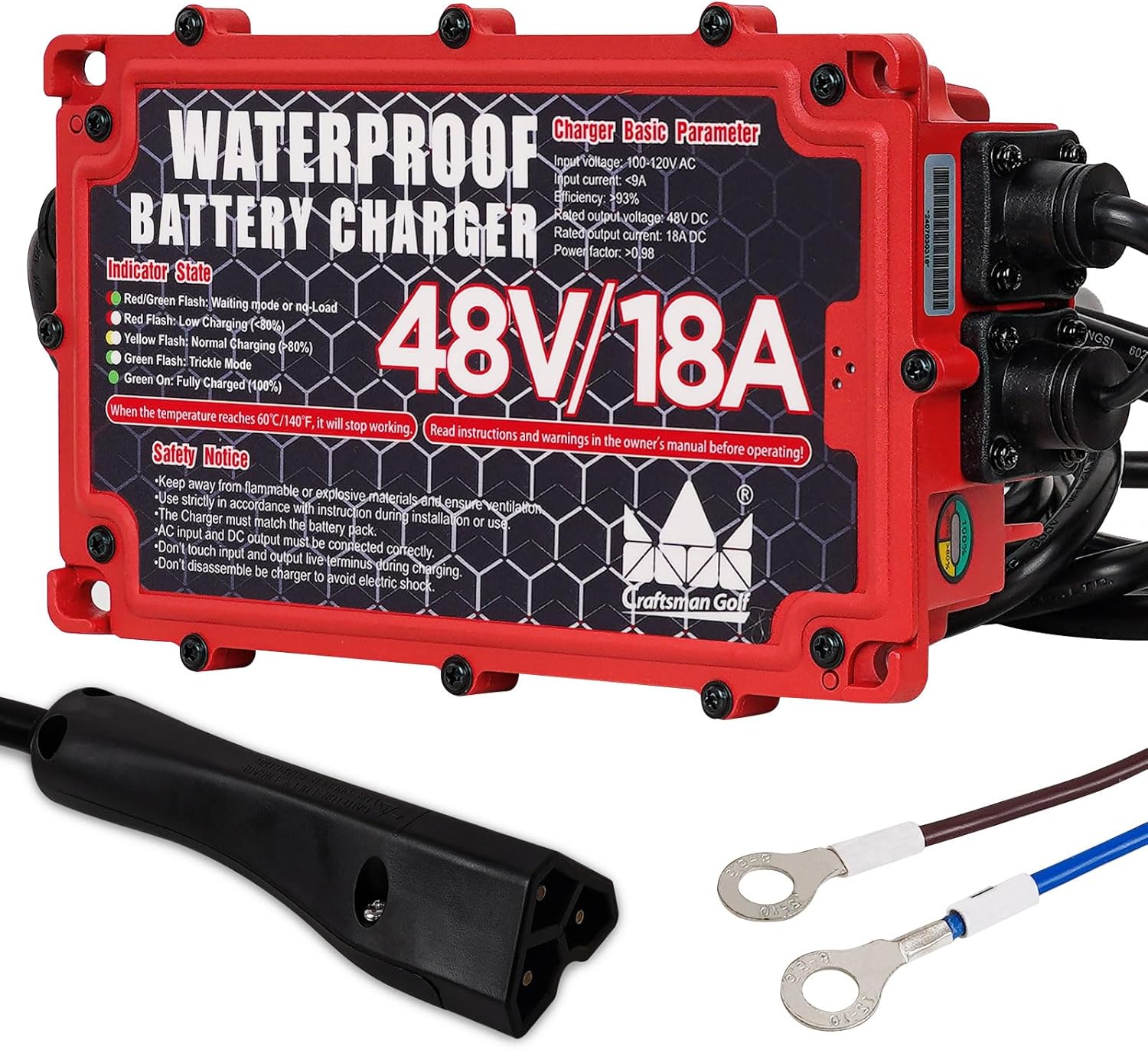 CRAFTSMAN GOLF 48 Volt 18 Amp Golf Cart Battery Charger for 48V EZGO TXT & RXV Onboard Golf Cart Charger with 3-Pin Handle Plug