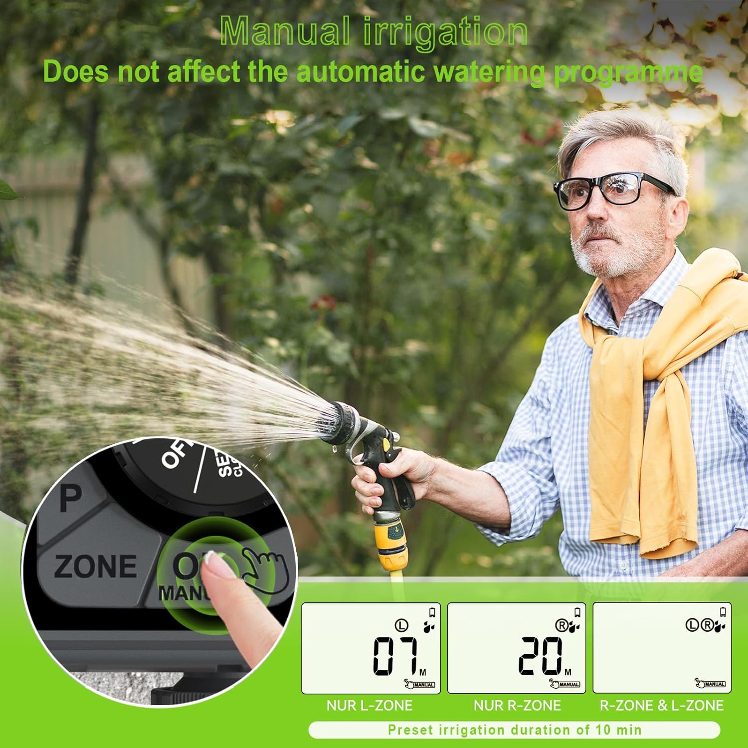 Image showing a person using the manual irrigation feature.