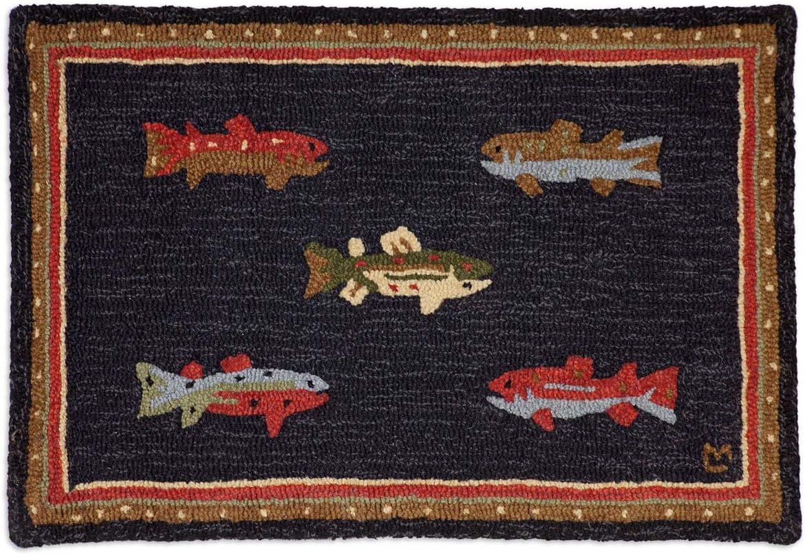 BLACK FOREST DECOR River Fish Hooked Wool Petite Accent Rug, Indoor Area Rug, 2'W x 3'L