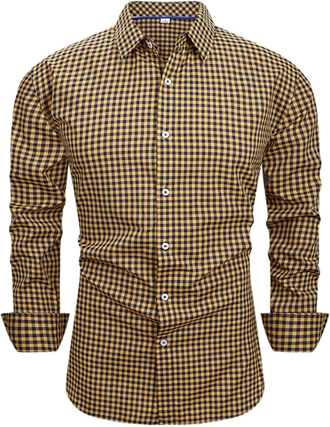 Ymosrh Men's Plaid Dress Shirt Long Sleeve Business Casual Fashion Button Down Shirts