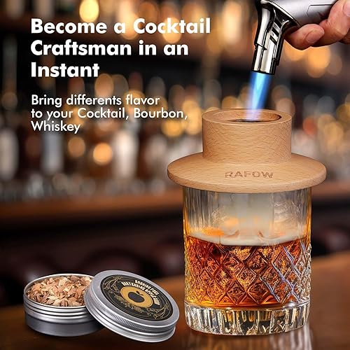 Miniatura 9 de Kit de ahumador de cóctel con antorcha, kit de ahumador de whisky con 6 sabores de virutas de madera ahumada, kit de ahumador de bebidas antiguas