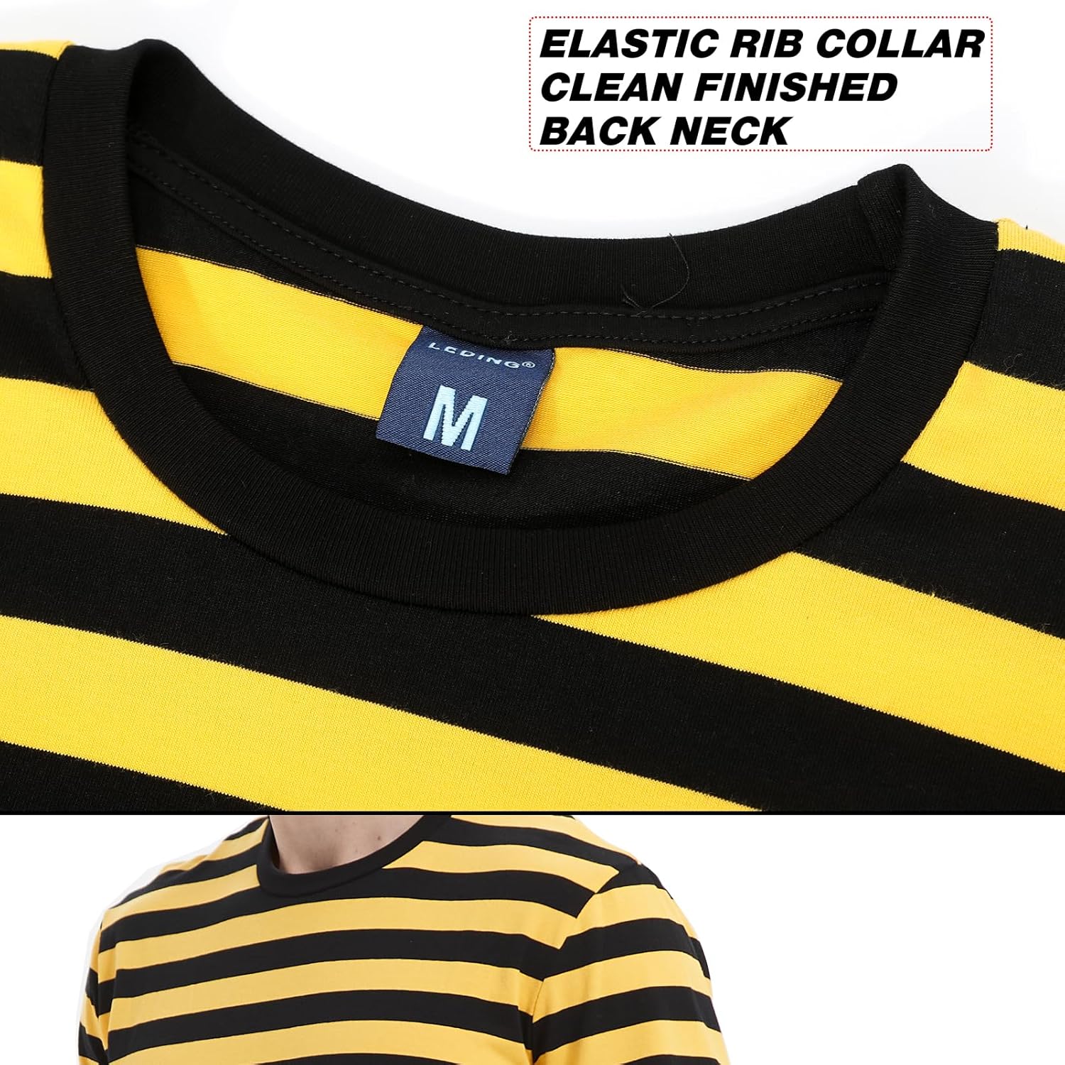 LEDING Mens Shirts Striped Cotton Spandex Crewneck Long Sleeve Black White Soft Elastic Cotton Basic Stripe tee Shirt - Image 3