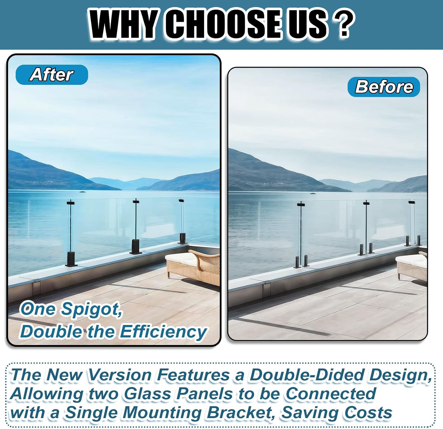 Railing Glass to Glass Clamp Double-Sided Glass Railing Spigot, 304 Stainless Steel Railing Fixing System for Deck Garden Stairs Balustrade Balcony,Middle Spigot,8 Pack