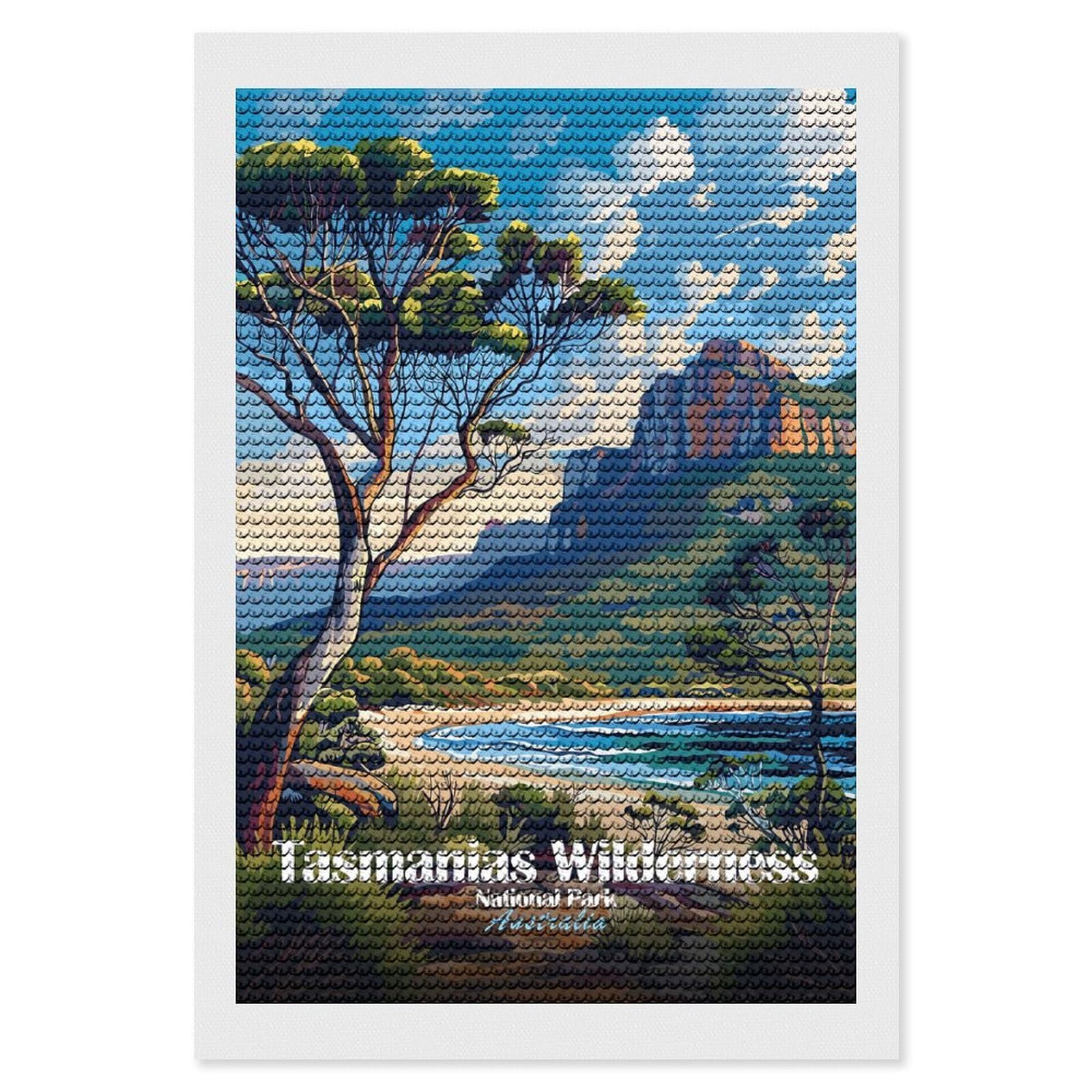 Junmoney Tasmanian Wilderness National Park Australia Diamond Painting Set 8"x12", Neat Printed Canvas, with Tool Kit, Bedroom Decor, Gift Idea, Complete Accessories