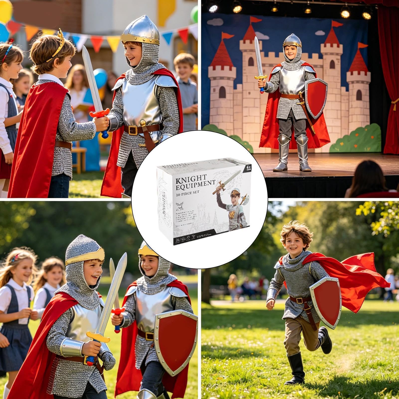 Zestaw kostiumu rycerza Klasyczny Łatwy W Zakładaniu Strój Przebierany | zestaw kostiumowych rekwizytów postaci Na Szkolne Przedstawienie Dramat Cosplay Wydarzenie Uczniowie Koledzy Z Klasy