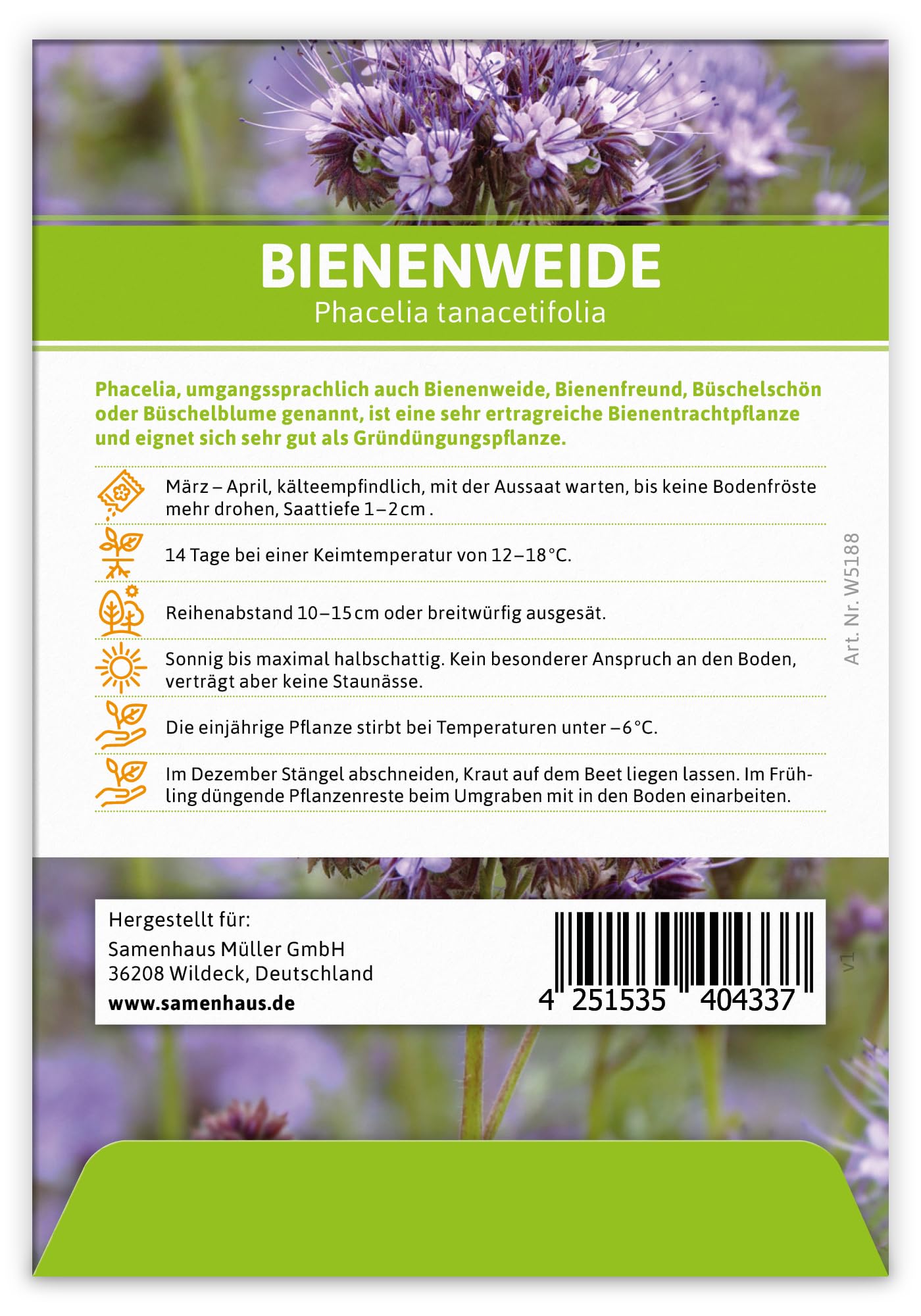 FLORTUS Bienenweide für Gastgeschenke (100 Stück) | Phacelia Blumensamen für Bienen & Insekten als Dankeschön Geschenke & Werbegeschenke