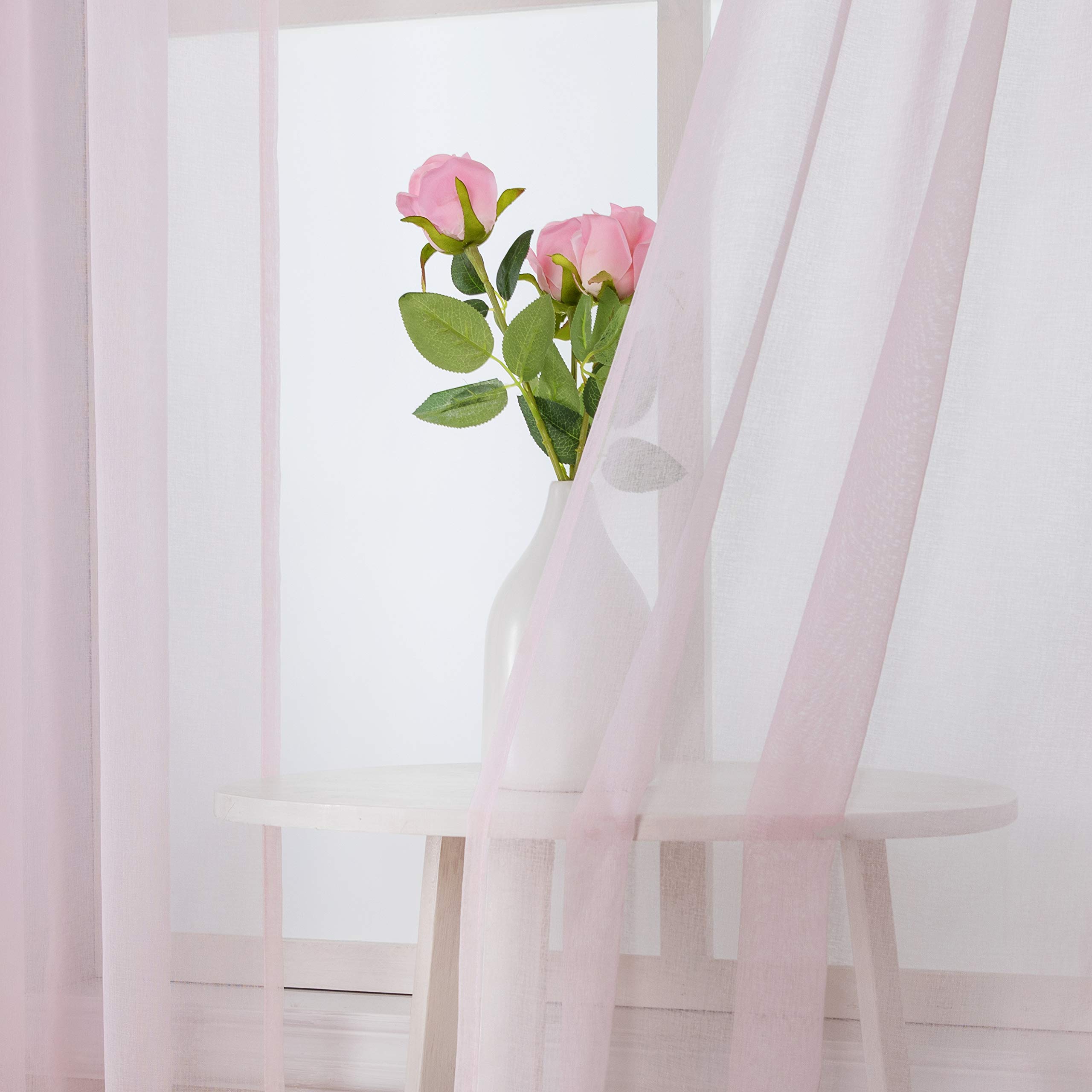 MIULEE 2 Panneaux Rideaux Voilages Tissu Polyester Doux Semi-Transparent Couleur Pure Voilage de Fenêtre Lisse Élégant Chaleureux pour Chambre Salon Tige de Poche 140x245cm Rose