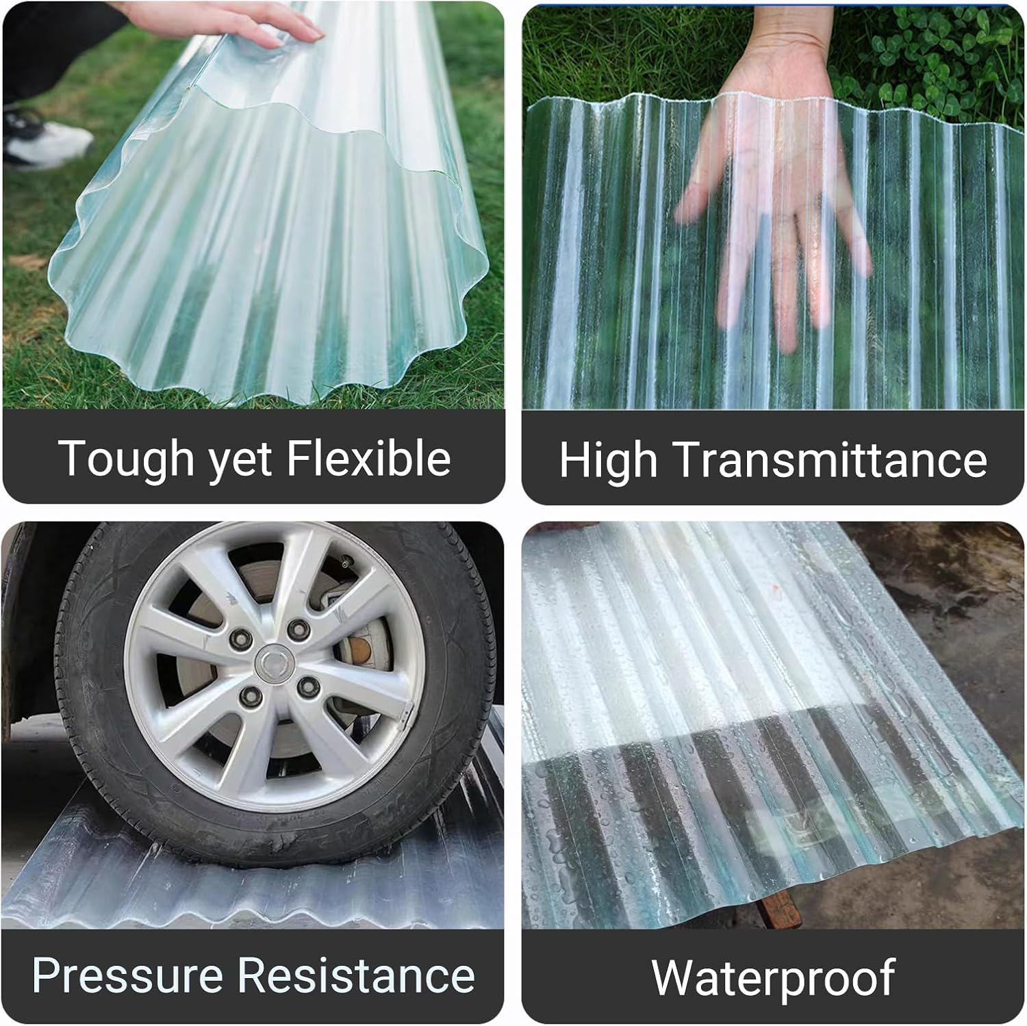 4 PCS Clear Polycarbonate Roofing Sheet Splicable Corrugated Greenhouse Panels Plastic UV Resistant Roofing Canopy Cover, Easy Cut Covering Panel (Clear, 4PCS 2.95x3.92ft)