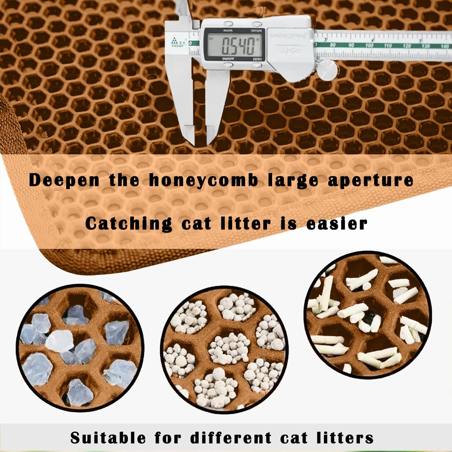 HCY&WLD Cat Litter Mat, Honeycomb Double Layer Cat Litter Trapping Mat, Waterproof Urine Proof Non-Slip, Scatter Control, Less Waste, Easier to Clean (Brown, 45" X 26")