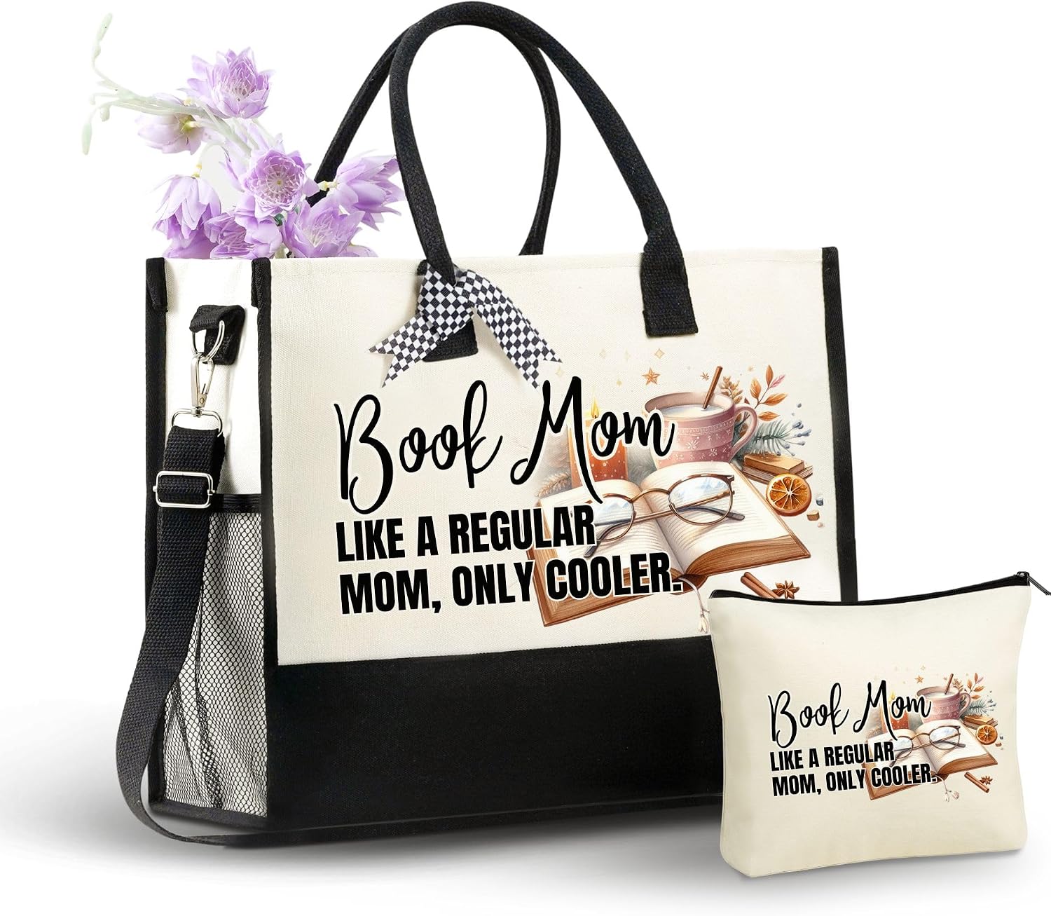 InnoBeta Mom Gifts Canvas Tote Bag from Daughter Son with Top Zipper Closure Shoulder Strap for Mother's Day