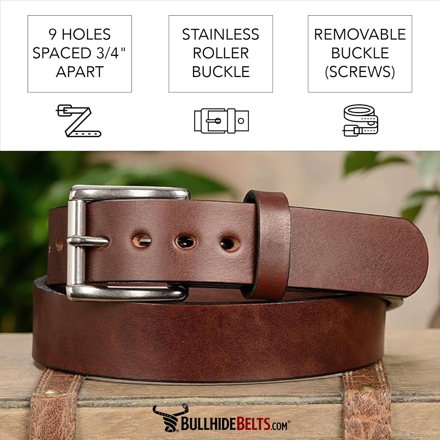 Bullhide Belts, Non Stitched Mens Leather Belt for Work, CCW Carry, 1.50" Wide, USA Made - Image 3