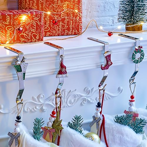 Miniatura 2 de Christmas Stocking Holders for Mantles Set of 4, Colorful Stocking Hangers for Fireplaces, 4 Pack Non-Slip Stocking Hooks for Mantle, Stocking,