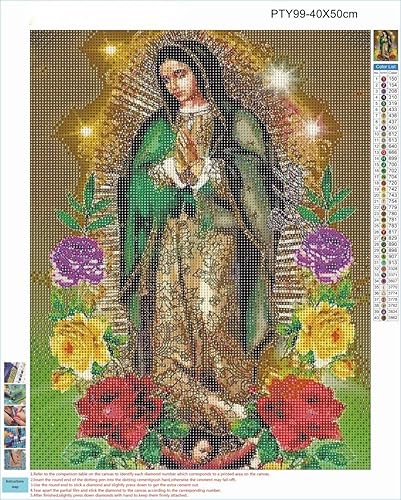Miniatura 2 de HONGJIE Kit de pintura de diamantes 5D, Virgen María, 16 x 20 pulgadas, redondo, con diamantes de imitación, bordado de diamantes de imitación,