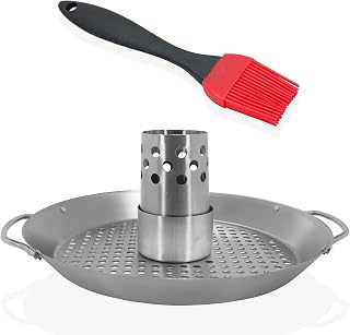 Delven Beer Can Chicken Roaster for Grill Complete with Silicone Basting Brush - Stainless Steel Beer-Can Rack Holder for Grilling and Roasting Poultry on Charcoal or Gas BBQ, Oven or Smoker