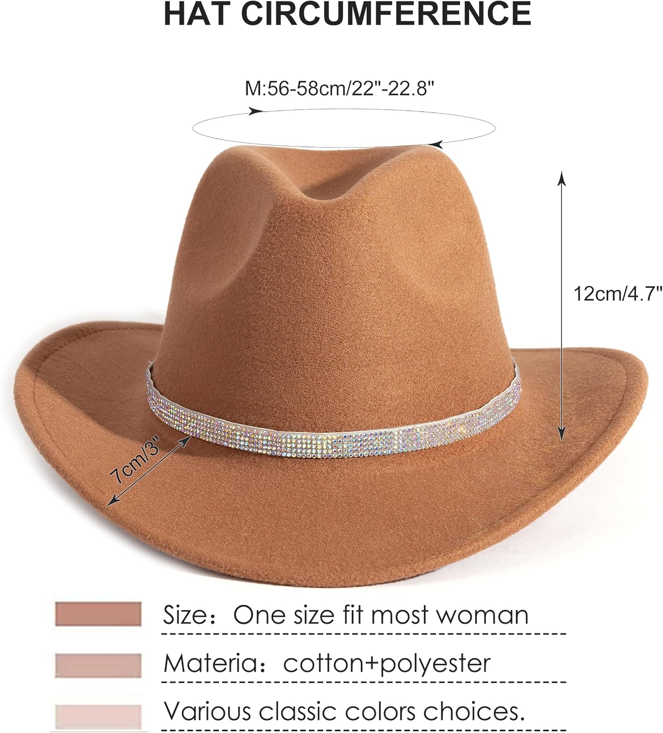 Rhinestone Cowgirl Cowboy Hat Shiny Wide Brim Hat for Party