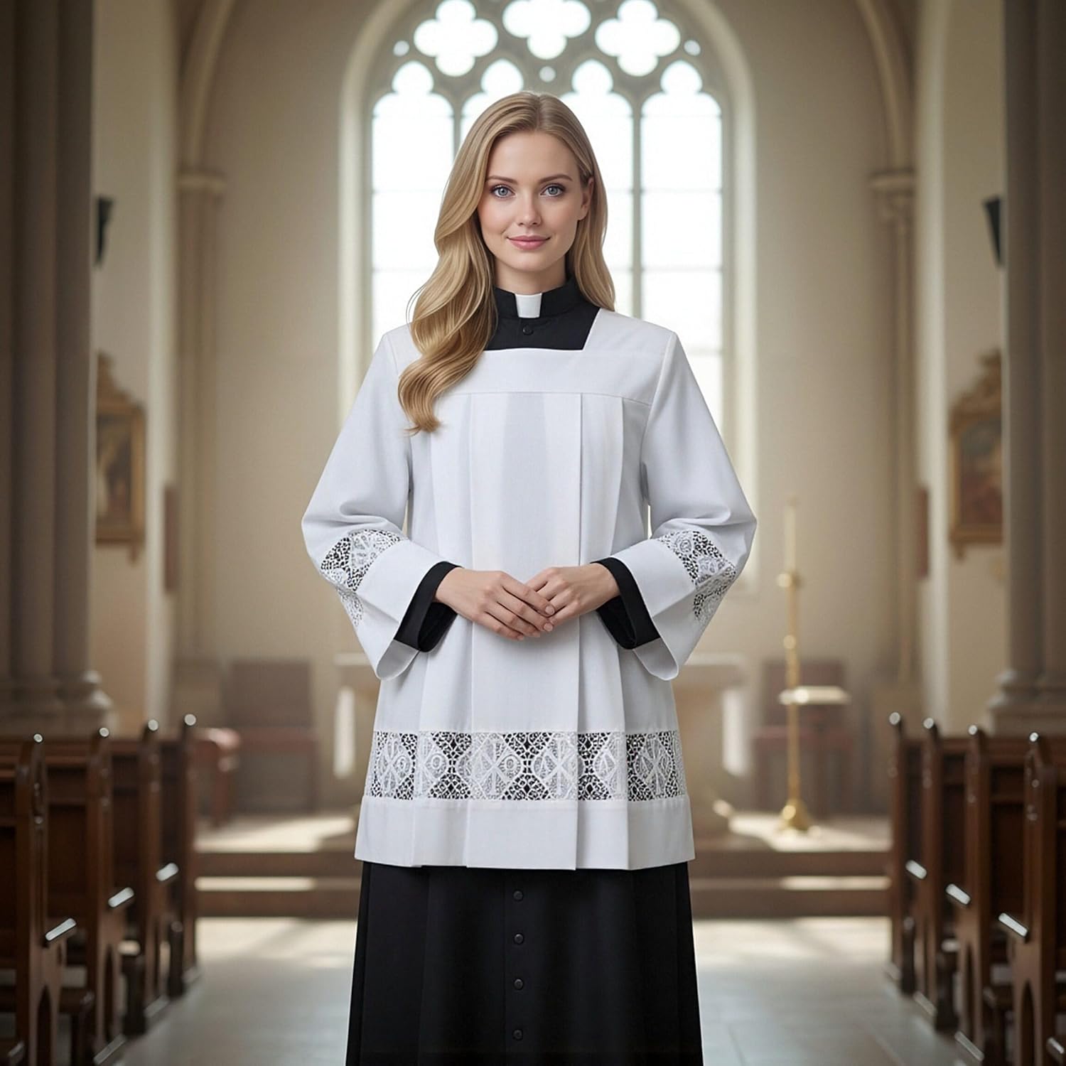 Catholic Clergy Surplice White Liturgical Vestment for Altar Server Priest Alb Surplice Lace Detail