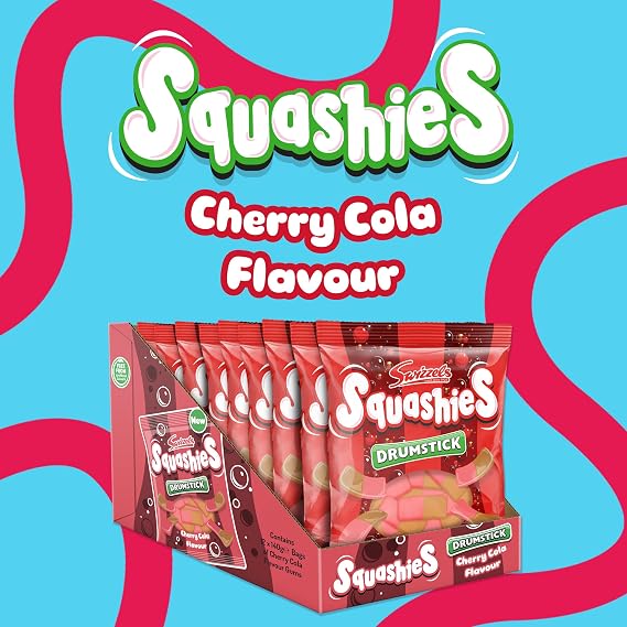 Swizzels Squashies Cherry Cola Sweets 12 x 140g Sharing Bags – Cherry & Cola Flavour Foam Gummies Multipack, Soft Squidgy Candy for Parties, Events & Sweet Bowls