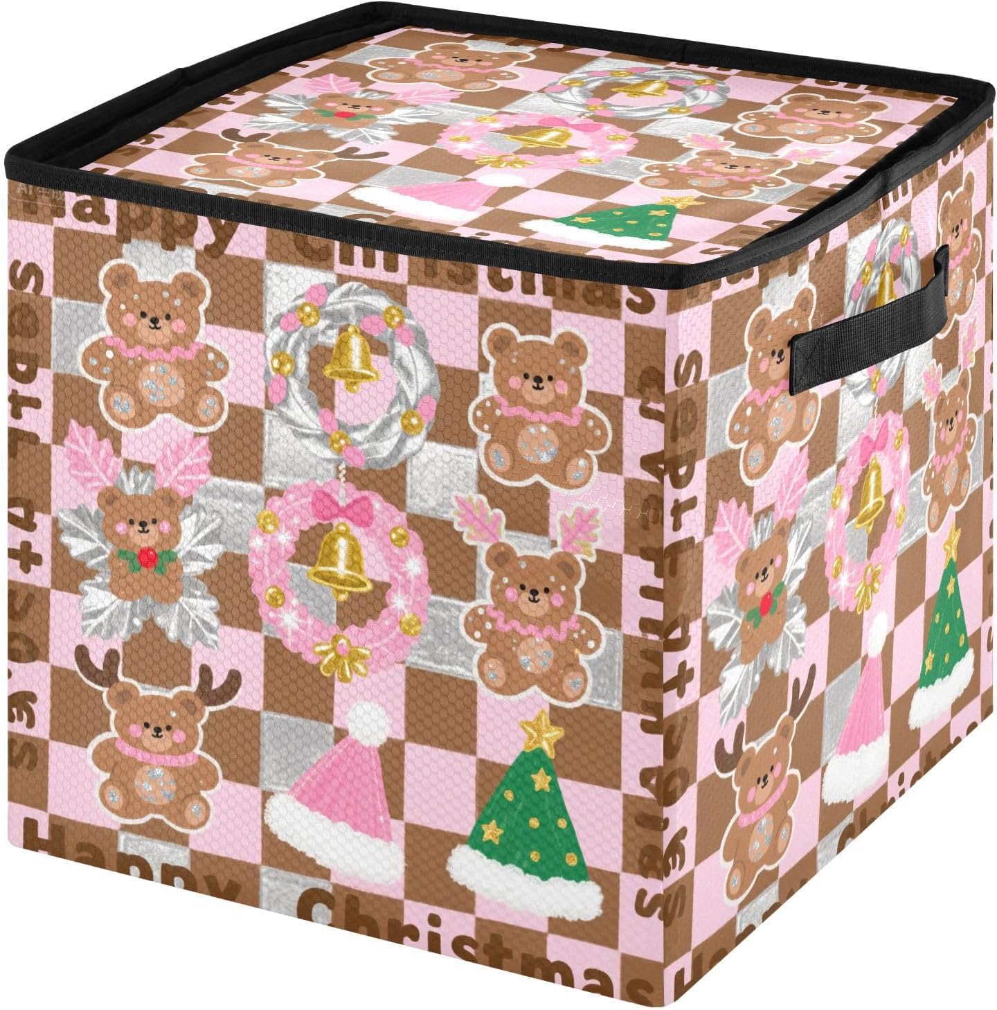 High Capacity Christmas ornament organizer Holds Up to 64, Adjustable Dividers sturdy Holiday Storage Case with Lid,Brown-pink Check Christmas