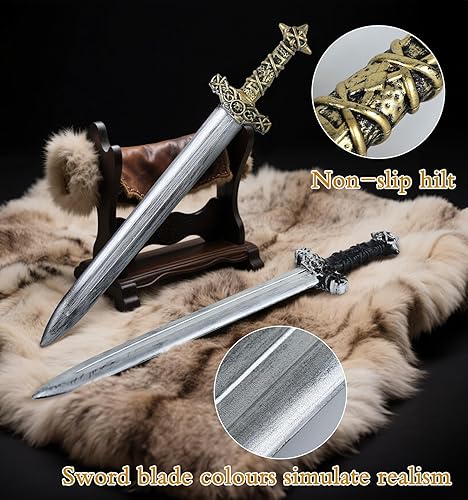 Miniatura 5 de 2pcs juguete espada romana espada Halloween Cosplay medieval caballero accesorio plata oro