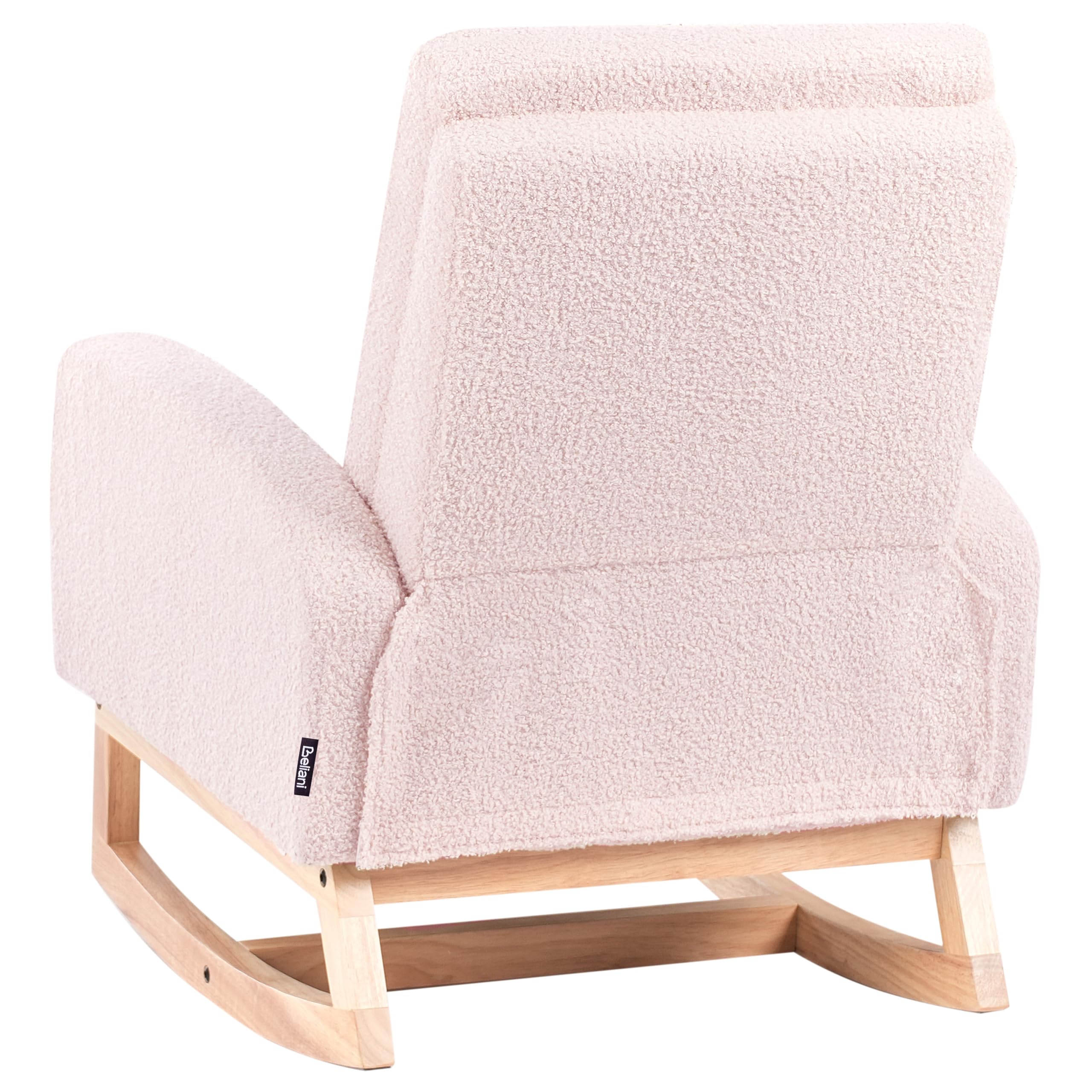 Fauteuil à Bascule pour Enfants en Bouclé Pieds en Bois Rose Pastel Norby