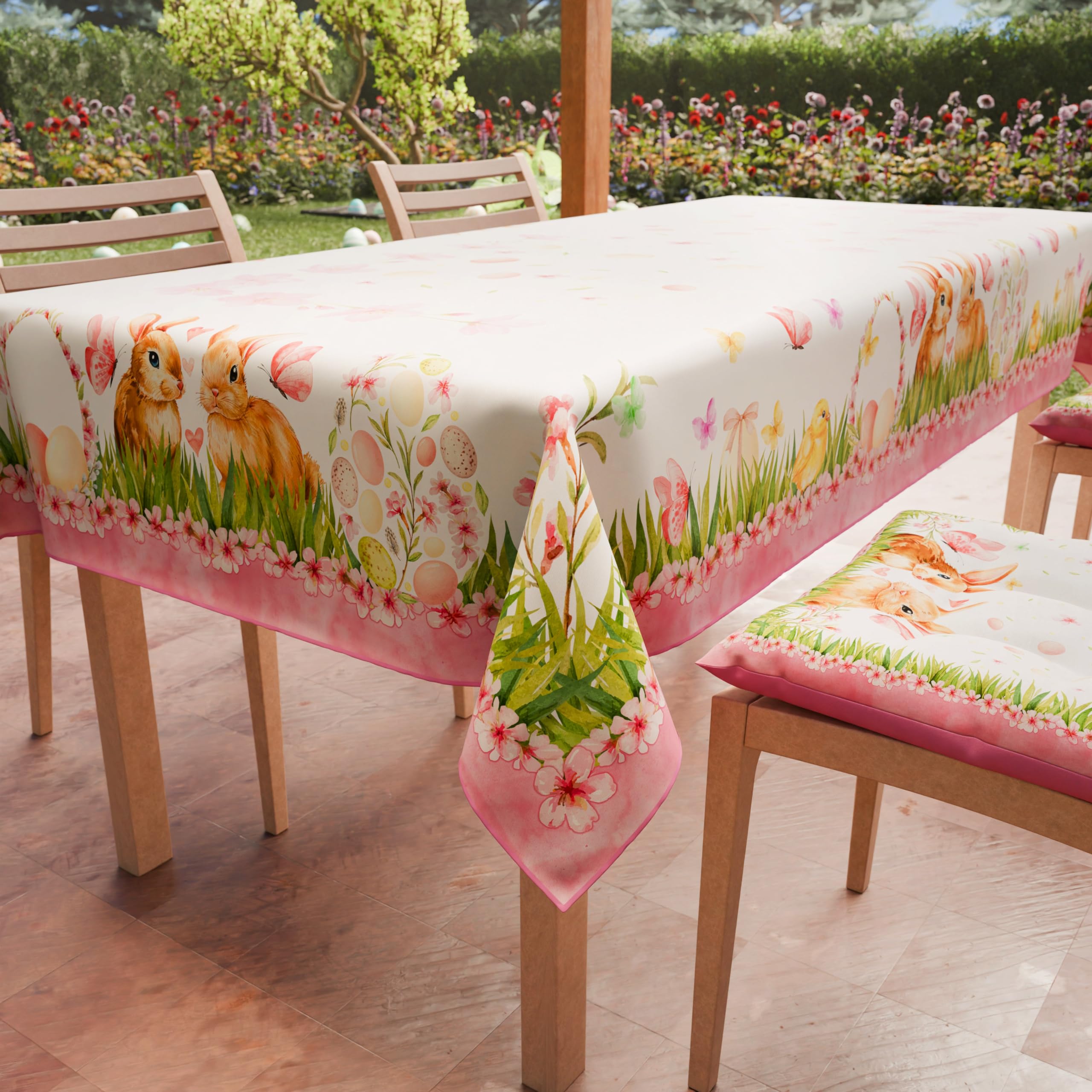 Nappe de Pâques carrée anti-taches Flora de PETTI 140x140 cm cuisine