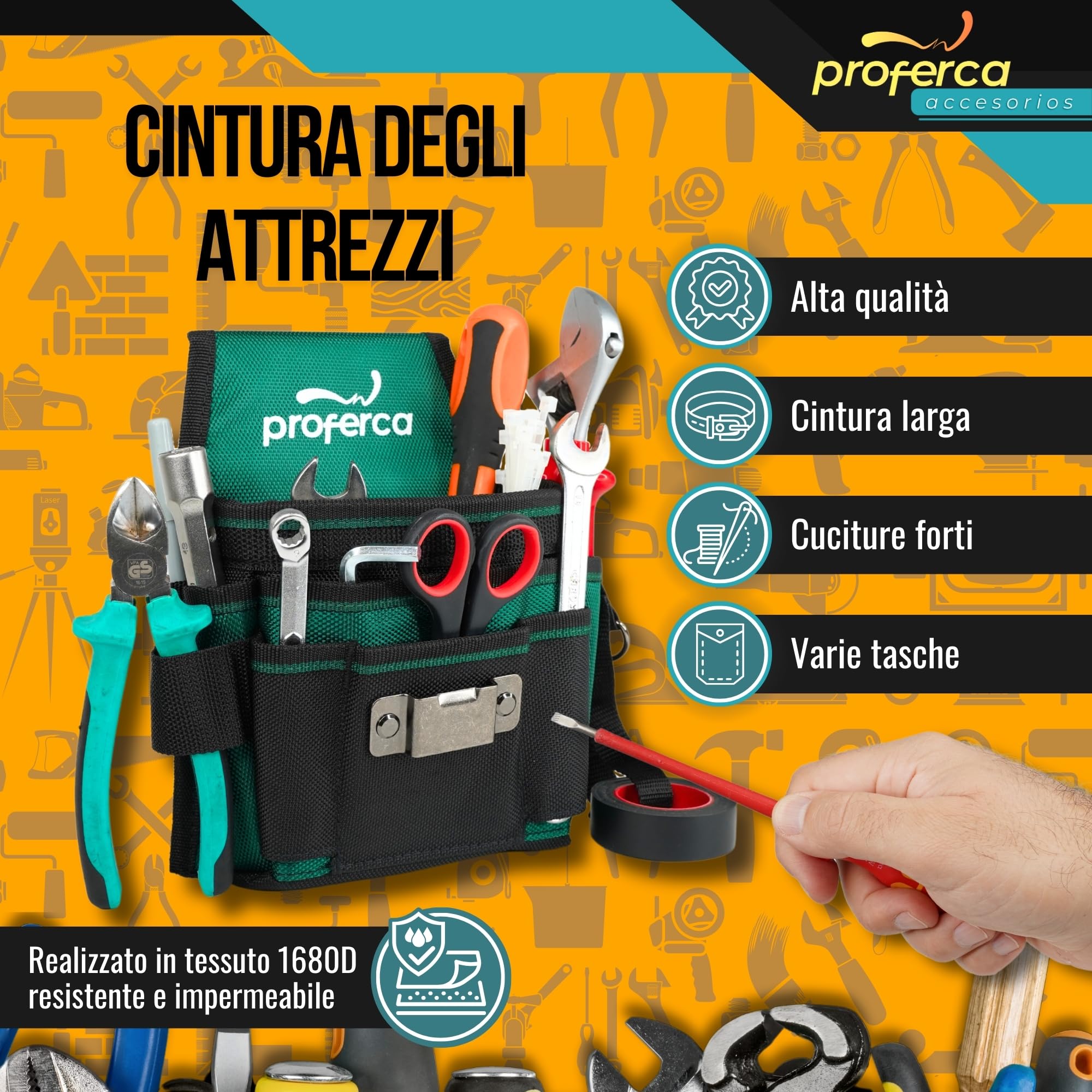 Cintura Porta Attrezzi da Lavoro | Marsupio Porta Atrezzi Elettricista con Tasche Multiple e Cuciture Rinforzate | borsa elettricista professionale