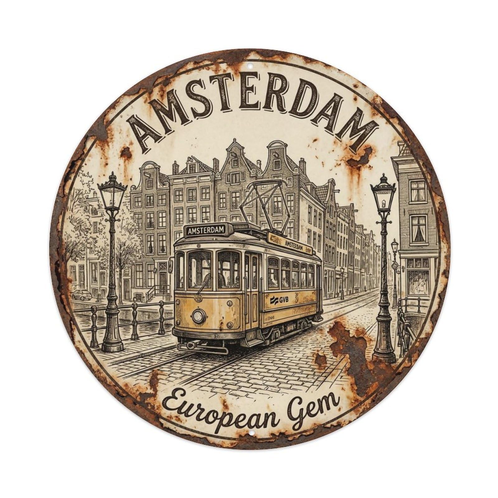 Vintage Travel Amsterdam Netherlands Momento Metal Tin Sign
