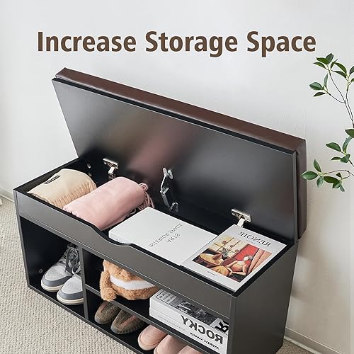 Miniatura 38 de Apicizon Banco de almacenamiento de 31 pulgadas, banco de zapatos con espacio de almacenamiento abatible y cojín acolchado, banco de entrada de
