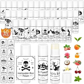 MOVINPE 40 Pack Halloween Lip Balm Party Favors – Bulk Assorted Flavored Lipsticks with 10 Spooky Designs, Candy Alternative for Trick-or-Treat, Goodie Bags, Classroom & Party Supplies