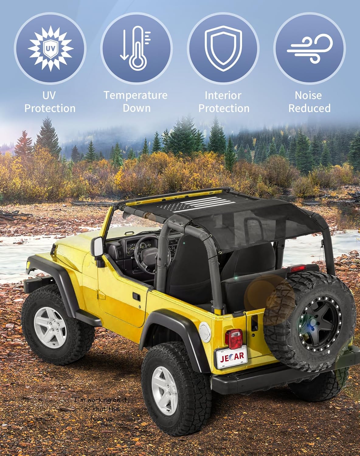 JeCar Mesh Roof Sunshade Durable Polyester Bikini Top Cover for 1997-2006 Jeep Wrangler TJ, US Flag