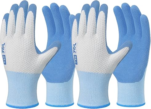 JDL Gardening Gloves for Women, 2 Pairs Breathable Latex Coated Yard Garden Gloves, Rubber Outdoor Protective Work Gloves with Grip, Blue, Small Size
