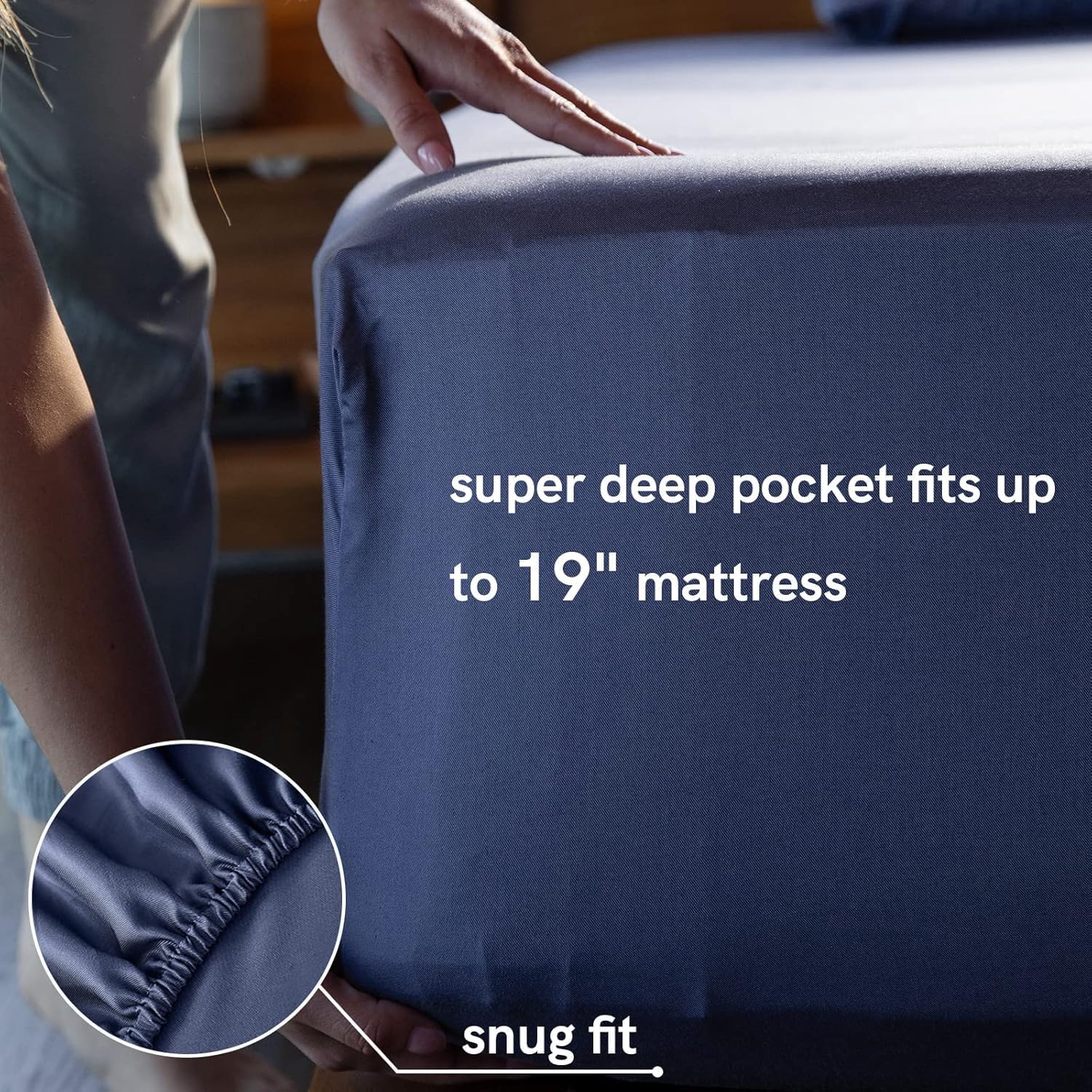 YnM Cooling Bed Sheet Set with 100 Percent Rayon Derived from Bamboo, 400TC Fabric with 2 Pillowcases and Flat Sheet, Deep Pocket Fit 19'', Silky-Soft & Sweat Wicking, 4 Piece (Queen, Blue Grey) …
